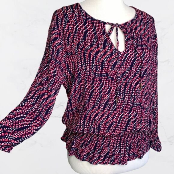 Tommy Hilfiger 3/4 sleeve V-Neck Polka Dot Blouse Sz Large - Picture 1 of 8